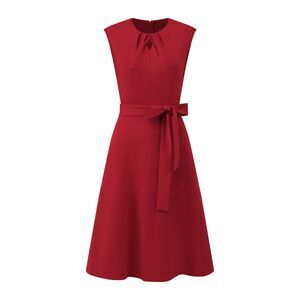 Women's A-Line Sleeveless Dress Tie Waist Summer Work Flare Dress Red